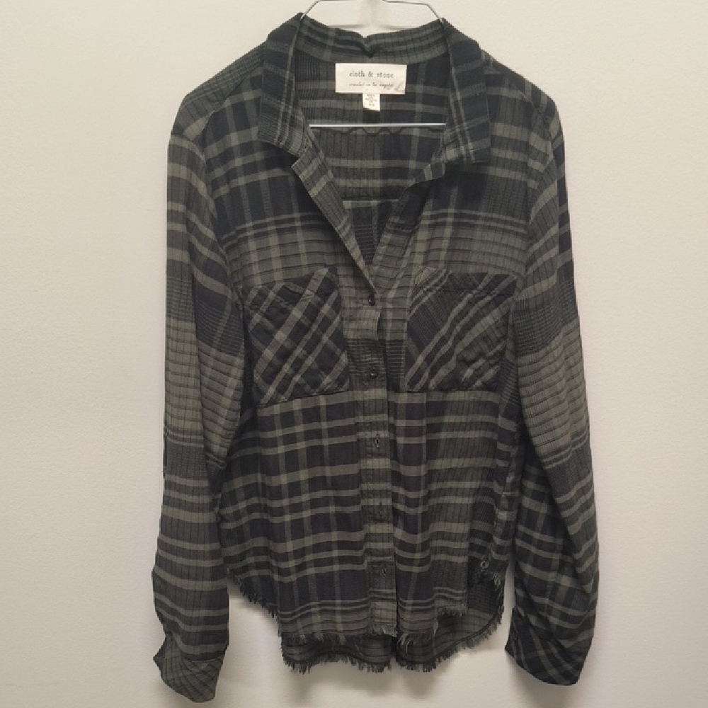 Cloth & Stone Charcoal and Slate Plaid Shirt